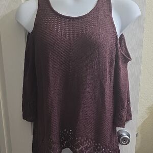 LC Lauren Conrad Deep Burgundy Cold Shoulder Sweater Size XL